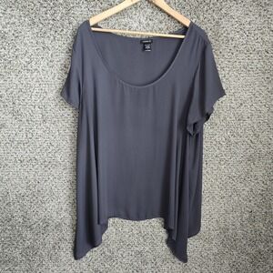 Torrid Top Womens 3 US Plus 3X Gray Sheer Scoop‎ Neck Short Sleeve Blouse Ladies